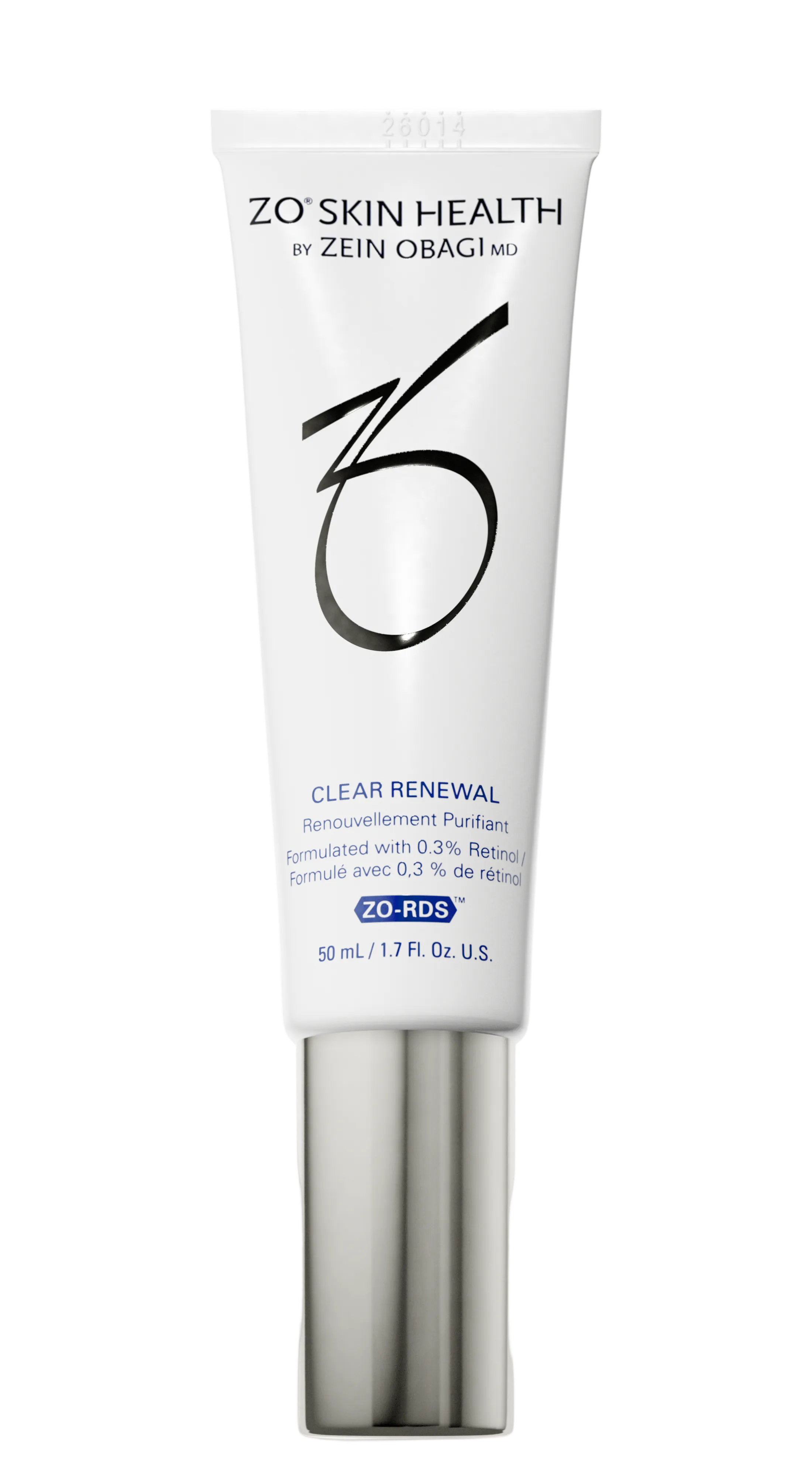 white bottle with gray cap, clear renewal by zo skin health